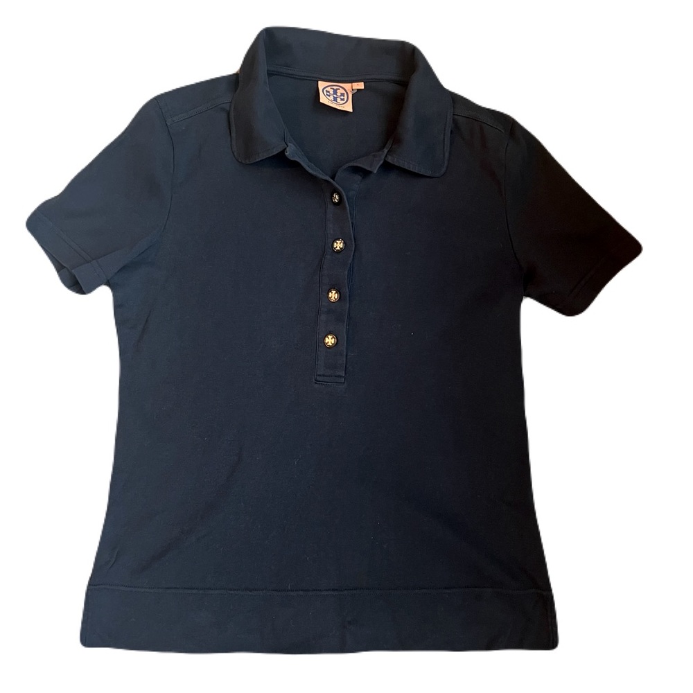 Tory Burch black shirt sleeve polo shirt button gold luxury